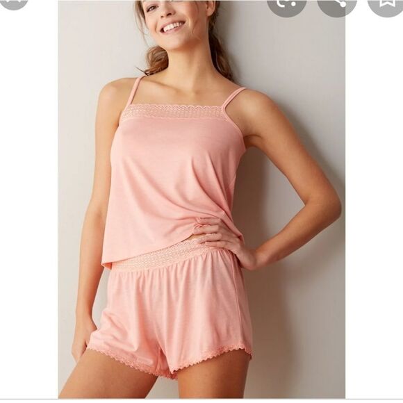 The company store Loungewear Lace Short Set Peach - Picture 1 of 1